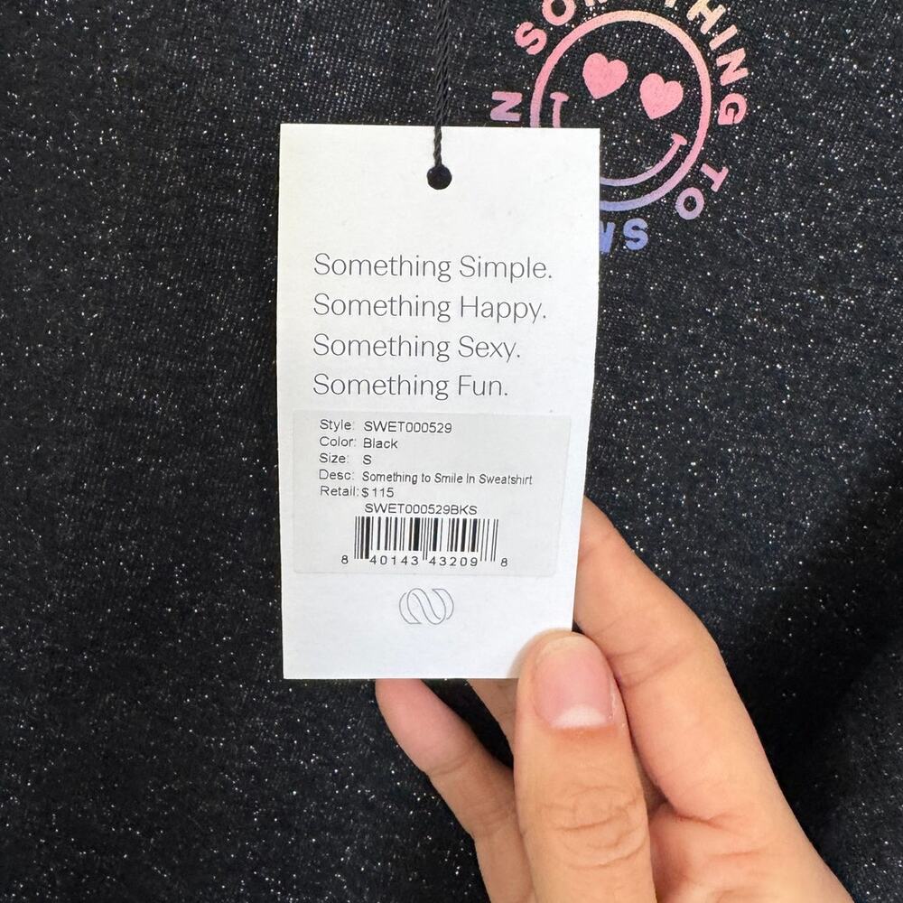 NWT Something Navy Something to Smile In Black Shimmer Sweatshirt Size Small - Picture 4 of 5